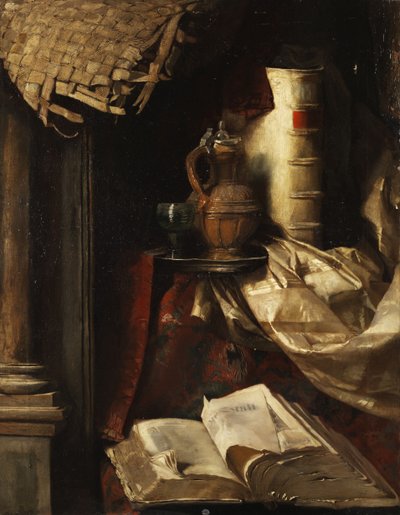 Still Life with Old Books, Jug, and Wine Glass by Hermann Kaulbach